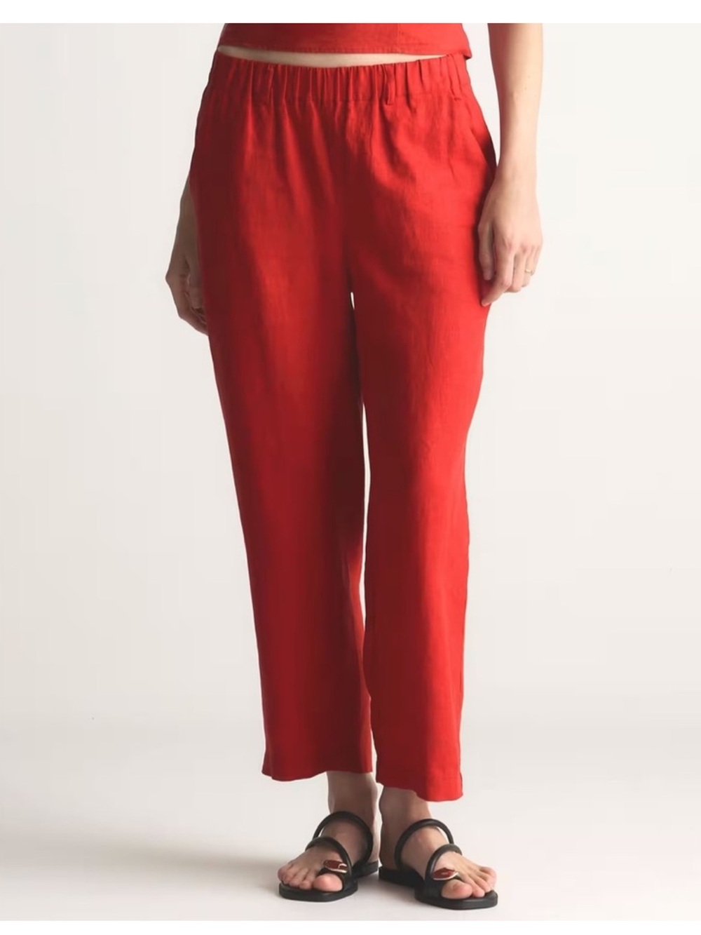 Quince European Linen Red Elastic Waist Pants Chile Red size Medium